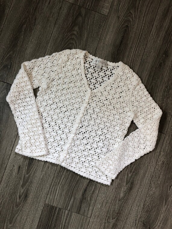 Vintage White Crochet Cardigan, 90's White Crochet