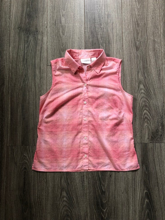 Vintage Liz Claiborne Pink Plaid Button Up Blouse… - image 1