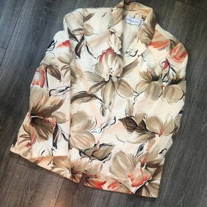 Hibiscus Flower Tan and Orange Blazer, Vintage Floral Blazer, 90&#39;s Alfred Dunner Blazer, Women&#39;s Hibiscus Flower Printed Blazer, Blazer