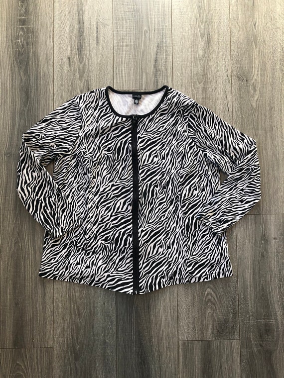 2000's Zebra Print Zip Up Sweater, Light Weight W… - image 3