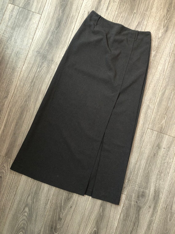 Long Gray Skirt with Long Slit, 90's Style Maxi Sk