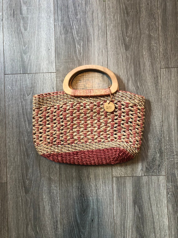 Vintage Nine West Woven Purse with Wooden Handles,