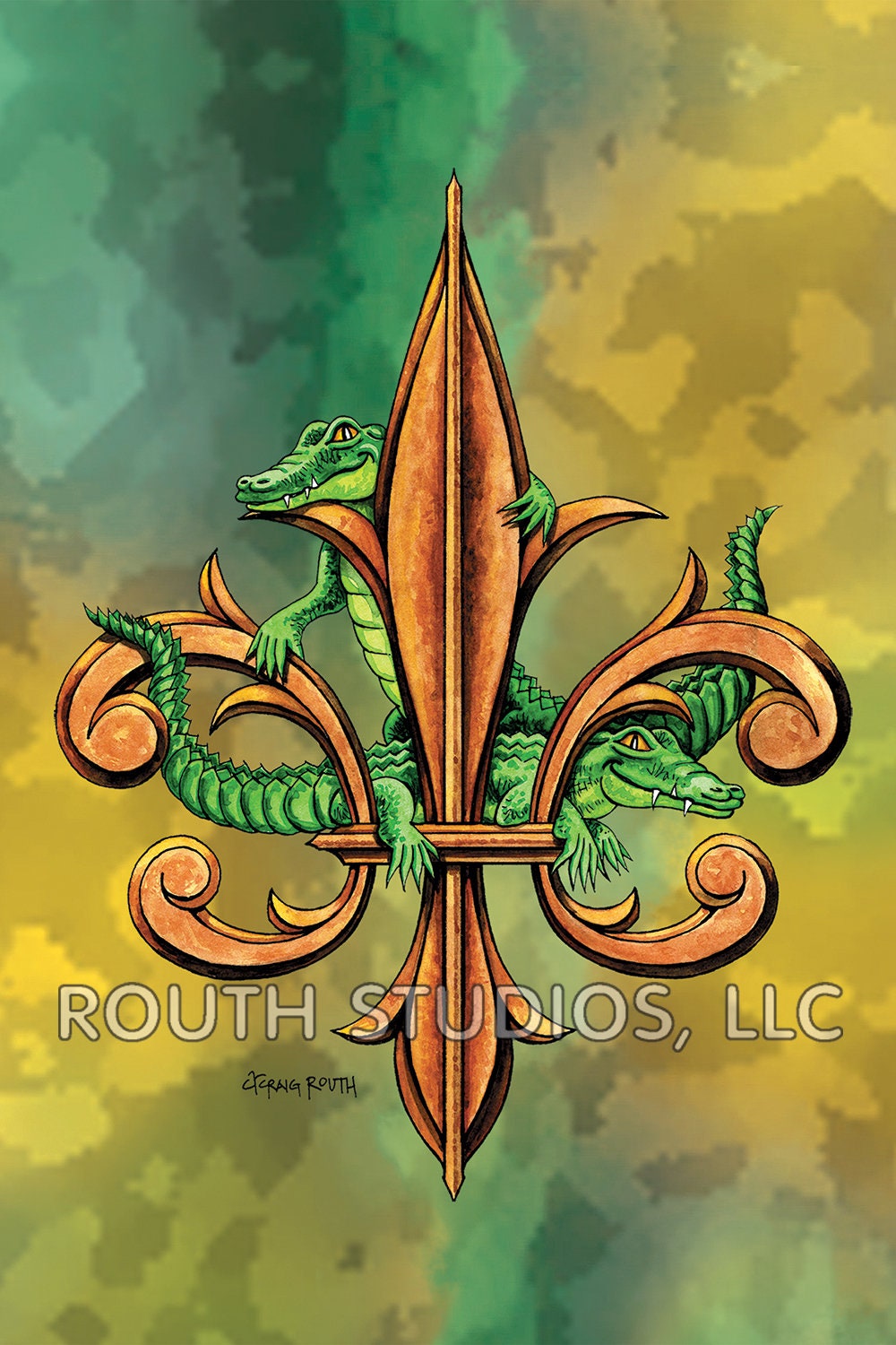 アート・デザイン・音楽 Louisiana - Billedreportage - Pictorial Louisiana Art Print, Alligator Fleur-de-lis, Whimsical Cajun