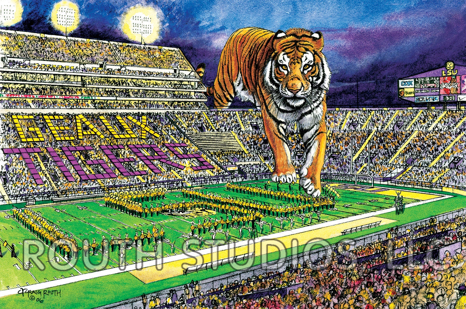 LSU Louisiana art print Tiger Stadium Mike the Tiger | Etsy