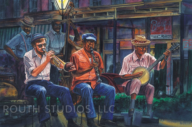 Louisiana Jazz Music Art Print, New Orleans Dixieland in the Quarter Etsy