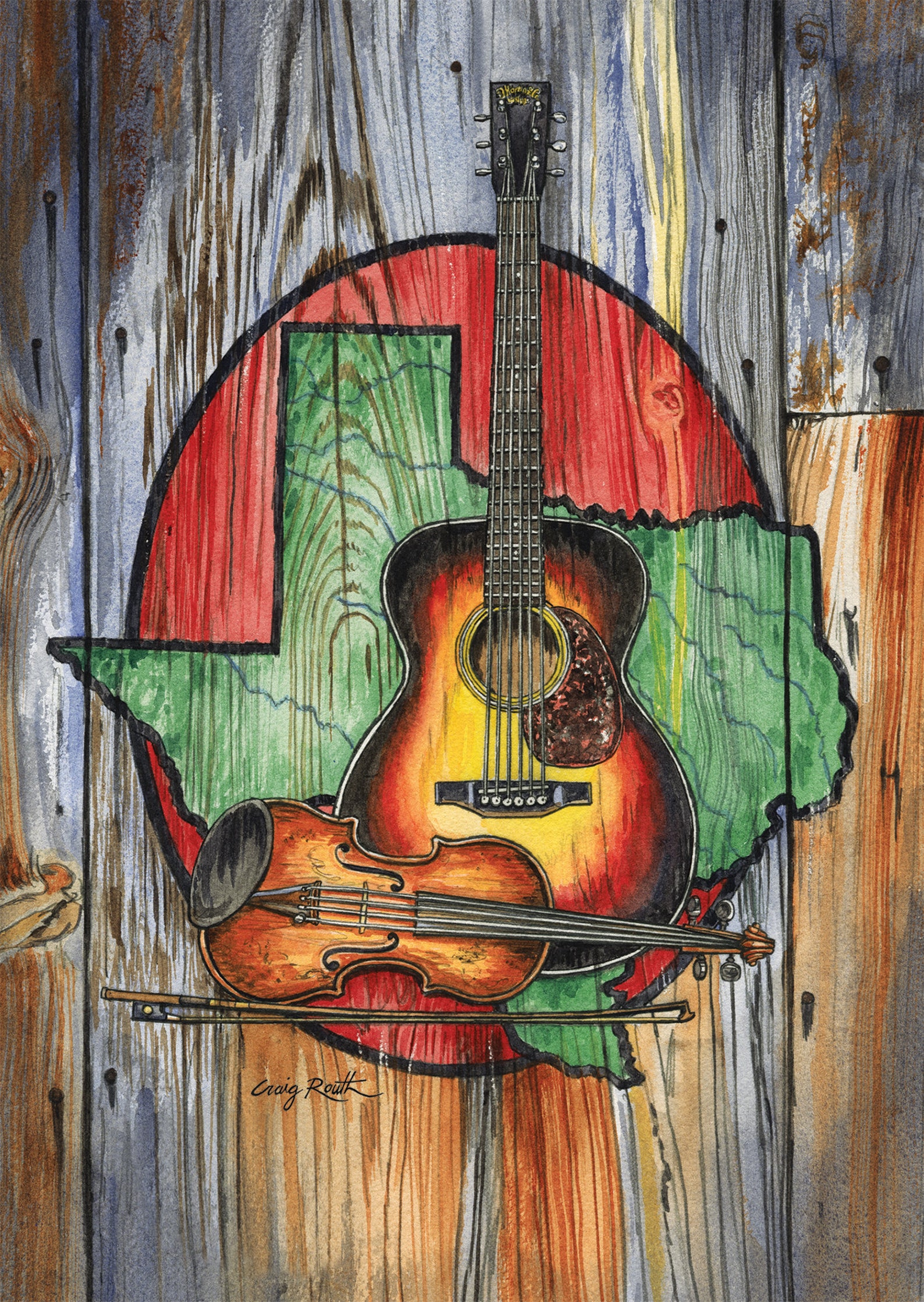 Texas Music Instruments - Art by Craig Routh - Etsy