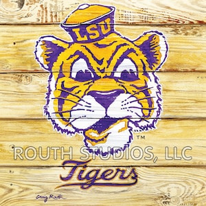 LSU art print, Vintage LSU &quot;Sailor Mike the Tiger&quot; - From the Collegiate Vault, Licensed SEC Football art by Craig Routh