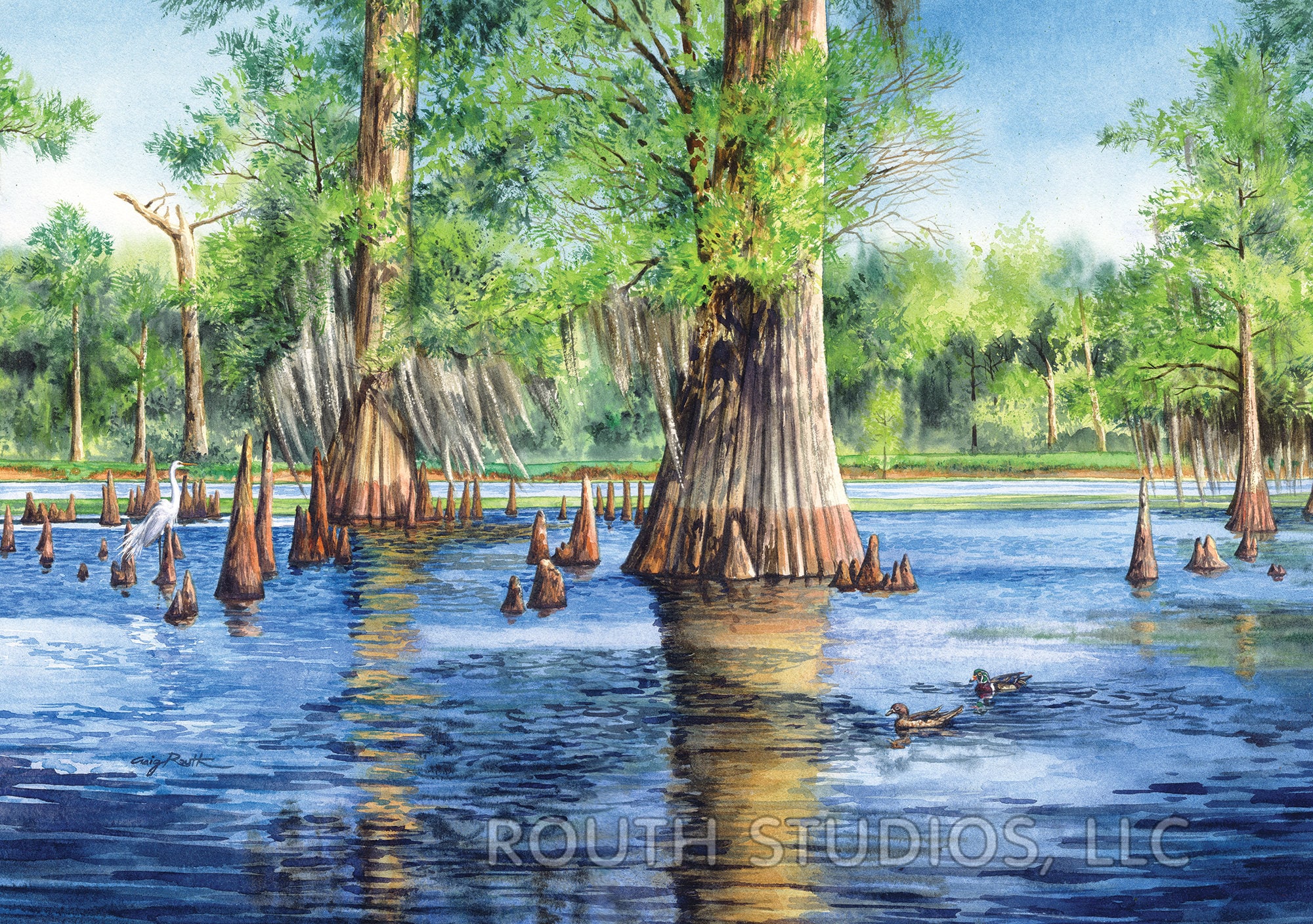 Louisiana Art Print, Swamp Scene, Cypress Flats. Driftwood Frame