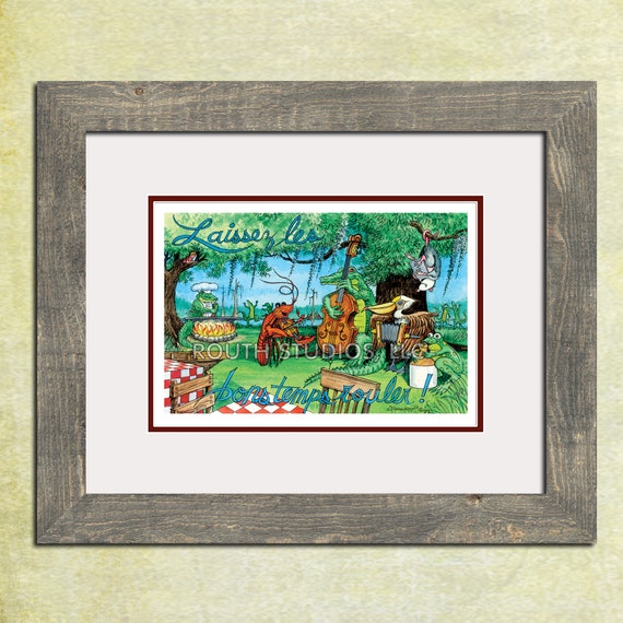 Louisiana Art Print, Cajun Zydeco Party Swamp Scene. Driftwood