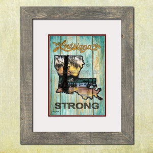 Louisiana Art Print. Louisiana Strong art print, Cajun swamp scene. Driftwood frame available. image 2