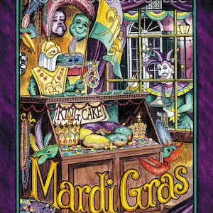 Louisiana Art Print, Mardi Gras King Cake in New Orleans