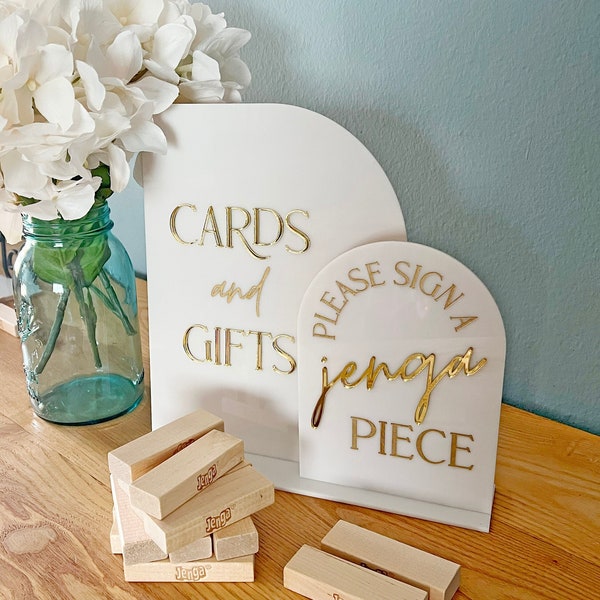 Cards and Gifts Sign , Jenga sign , Arch Acrylic Duo Sign,  Cards Sign, Gifts Sign, Guest book Signs, Guestbook Sign wedding table signs