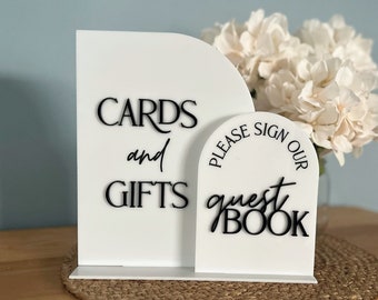 Cards and Gifts Sign , Arch Acrylic Duo Sign, Guest book Sign, Cards Sign, Gifts Sign, Guest book Signs, Guestbook Sign wedding table signs