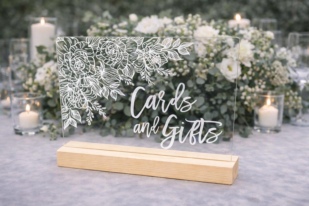 Floral Acrylic Wedding Table Sign: Cards and Gifts - Etsy