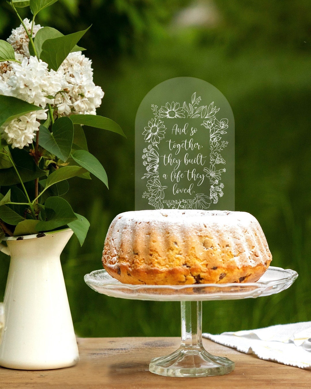 Acrylic Arch Cake Topper, Wildflowers, Floral Cake Topper, Personalized