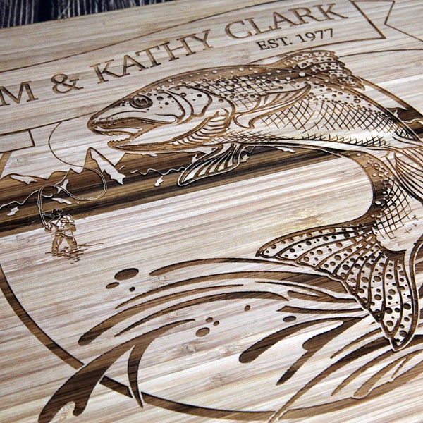 Fishing Personalized Cutting Board - Wedding Gift - Engagement - Anniversary - Custom Cutting Board - Birthday Present- Christmas