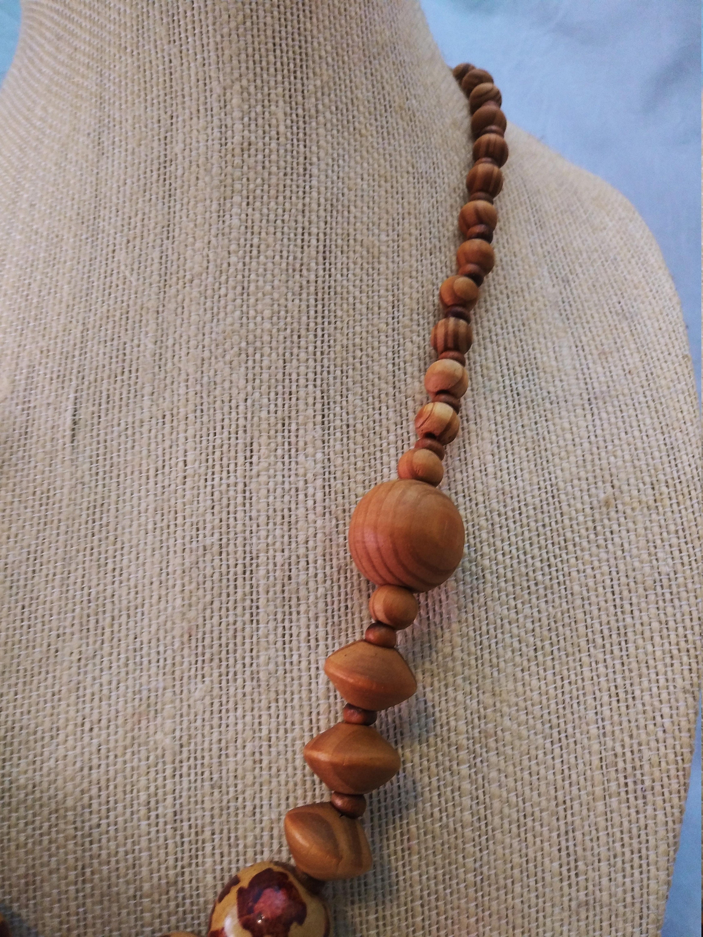 Leopard print wood bead necklace, Ethnic necklace, Beaded necklace