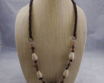 single strand beaded necklace ethnic necklace, braided leather, focal necklace