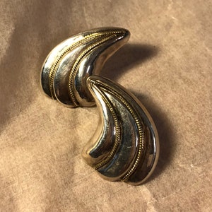 Vintage mod boho 70s sterling silver statement fan earrings with gold rope trim 925