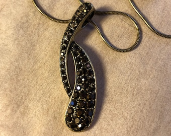 Vintage 90s Lia Sophia Dorado bronze chocolate pave rhinestone pendant and chain