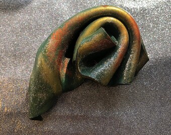 Hand painted vintage boho leather brooch 1970s 1980