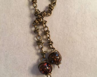 Vintage dainty delicate intricate 1990s hand twisted wire choker necklace marble tortoiseshell beads Dayne Duvall