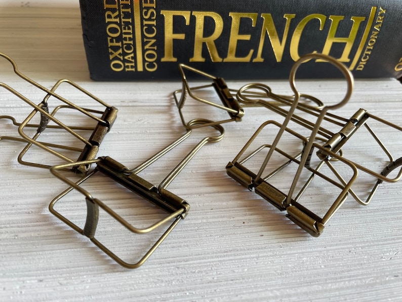 Planner/Binder Clips . Bronze Metal Journal . Set of TWO . Available in Three Sizes . Vintage Style . Office Supplies image 1