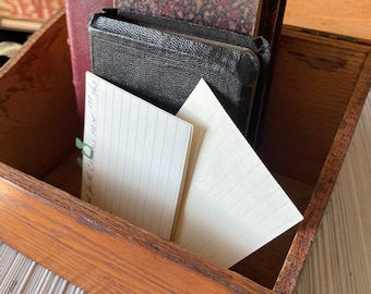 Vtg Oak File Box . Solid Wood with Dovetailed Joints . Metal Hinges . Wooden Storage Box with Lid