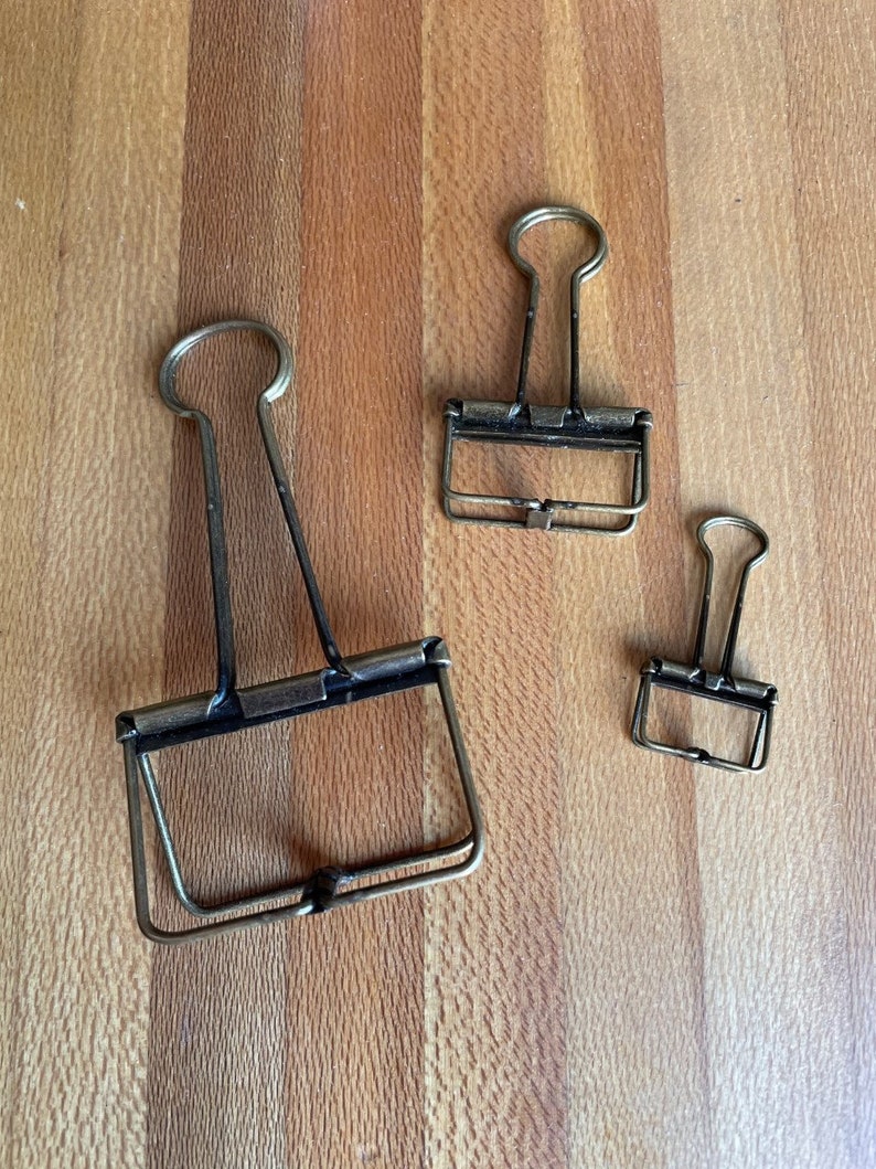 Planner/Binder Clips . Bronze Metal Journal . Set of TWO . Available in Three Sizes . Vintage Style . Office Supplies image 2