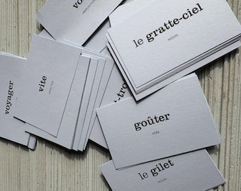 Vintage French Vocabulary Cards . Random Set of 25 . Journal Ephemera