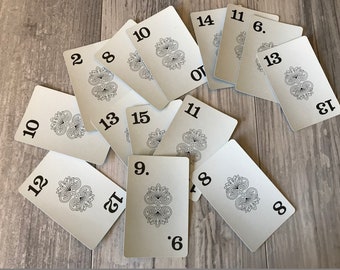 Vintage 1963 FLINCH Cards . Playing Cards . Number  / Game Cards . Set of TWELVE Cards . Junk Journal Supplies . ATC's . Vintage Paper