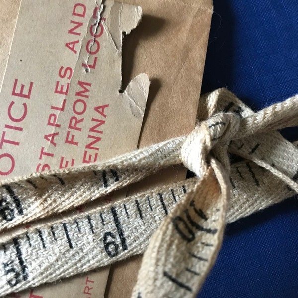 Cotton Twill Tape "Ruler" Ribbon . Coffee Stained Vintage Style Trim . Two Yard Piece . Ribbon w/ Numbers . Tag/Junk Journal Tie .