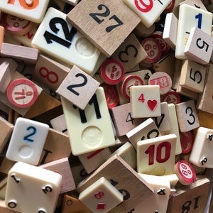 Vintage Number Game Pieces . Set of 30 . Number Tiles . Various Shapes, Colors, Sizes, Materials . Mixed Media/Altered Art/Collage Projects