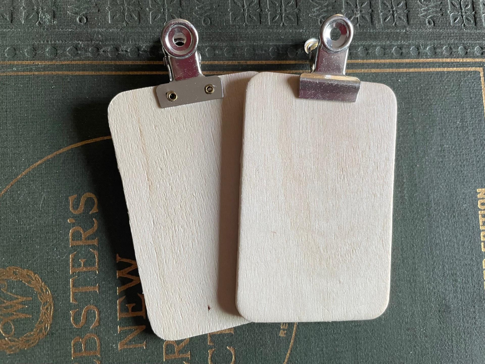 Mini Clipboard . Wood/Wooden with Metal Clip . Mixed Media / Collage / Altered Art Supply . Set of TWO