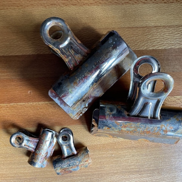 Rusty/Grungy Journal Clips . Set of TWO Rusted Metal Clips . Bulldog Clips . Planner Clips . Vintage Industrial Office . Office Supplies