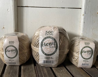 Hemp Twine . Ball of 100 % Natural Hemp Cord . Choice of Three Weights/Sizes . Natural Color . New/Unopened . Made in Romania