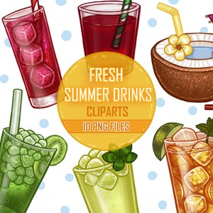 Fresh Summer Juices Drinks Clipart Digital Illustrations Images PNG
