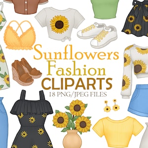 Sunflowers Fashion Clothes Clipart Digital Illustrations Images PNG