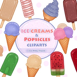 Ice Creams & Popsicles Clipart Digital Illustrations PNG