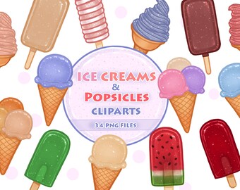 Ice Creams & Popsicles Clipart Digital Illustrations PNG