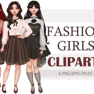 Elegant Fashion Girls Clipart Digital Illustrations Images PNG