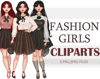 Elegant Fashion Girls Clipart Digital Illustrations Images PNG
