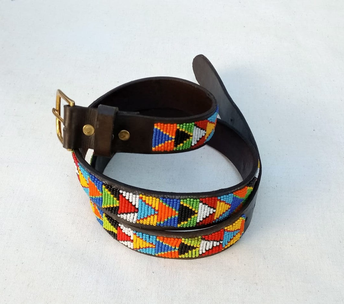 Leather Beaded Belt Men Leather Beaded Belt Unisex Belt Etsy