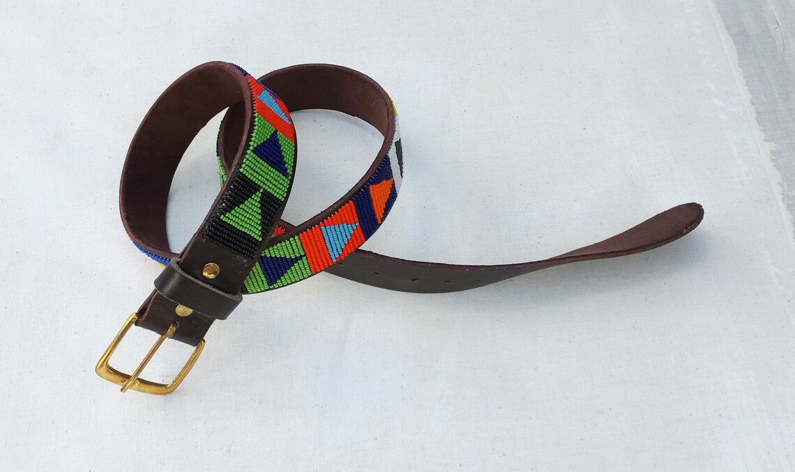 Men's Poker Beaded Tooled Leather Belt