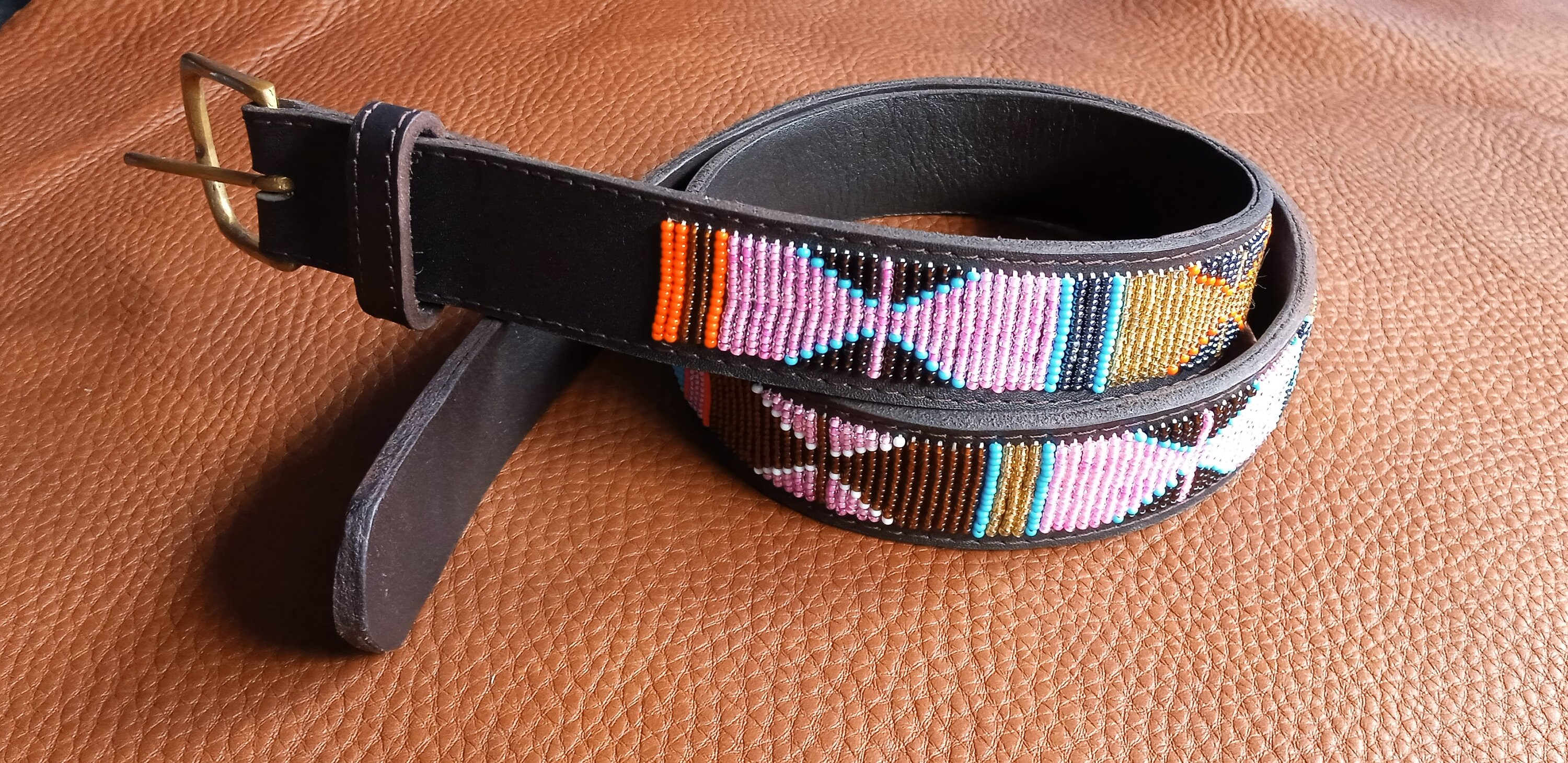 Leather Beaded Belt Men Belt Africa Leather Belt Kenya Etsy