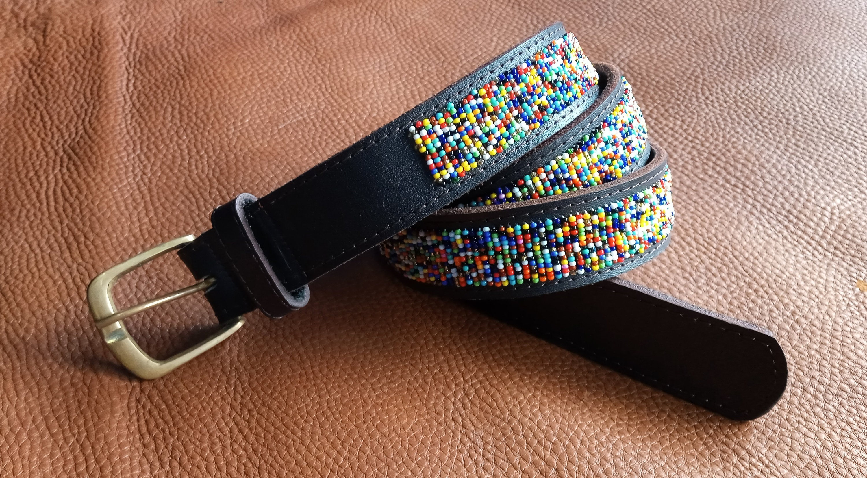 African Leather belt, Beaded belt, Handmade belt, Maasai beaded