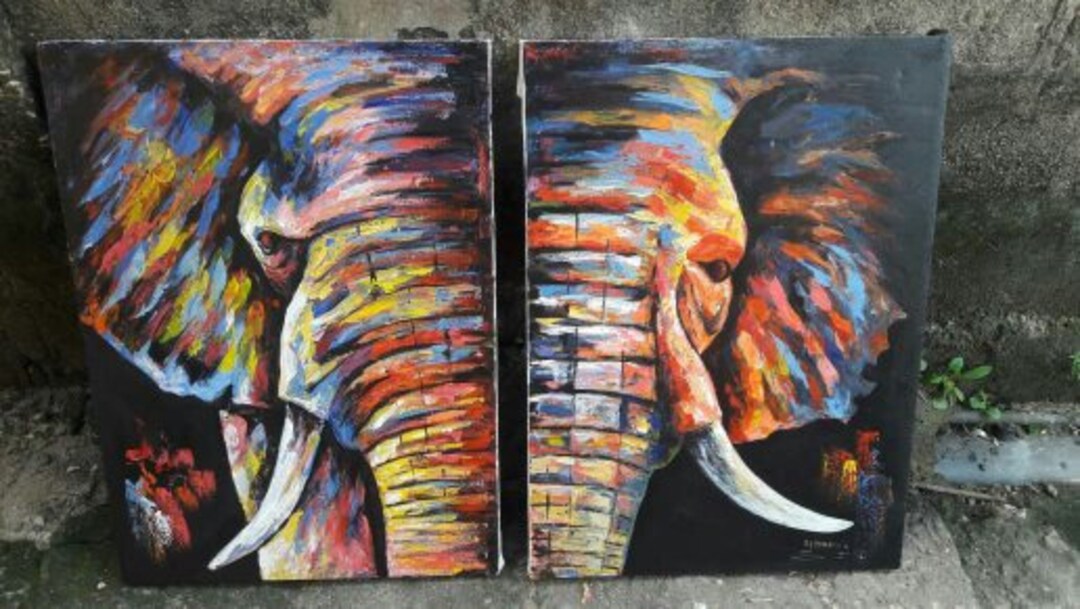 Elephant Painting Wall Hanging Canvas Painting Africa Art Etsy