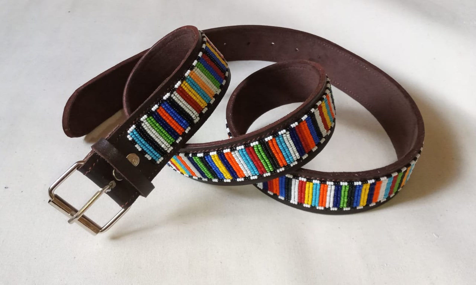Leather Beaded Belt Men Belt Africa Leather Belt Kenya Etsy