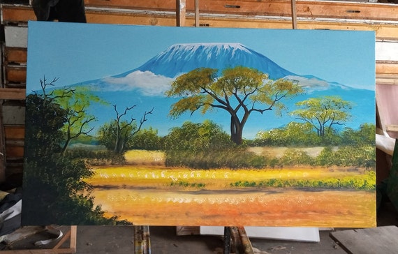 Landscape Painting natural scenery painting Art on Canvas Wall Art Home D cor for Living Room. African lion painting mountain painting