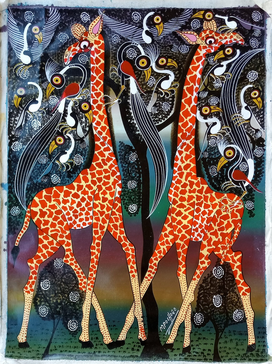 キリンティンガティンガ油絵、キリンの壁掛け絵画、室内装飾